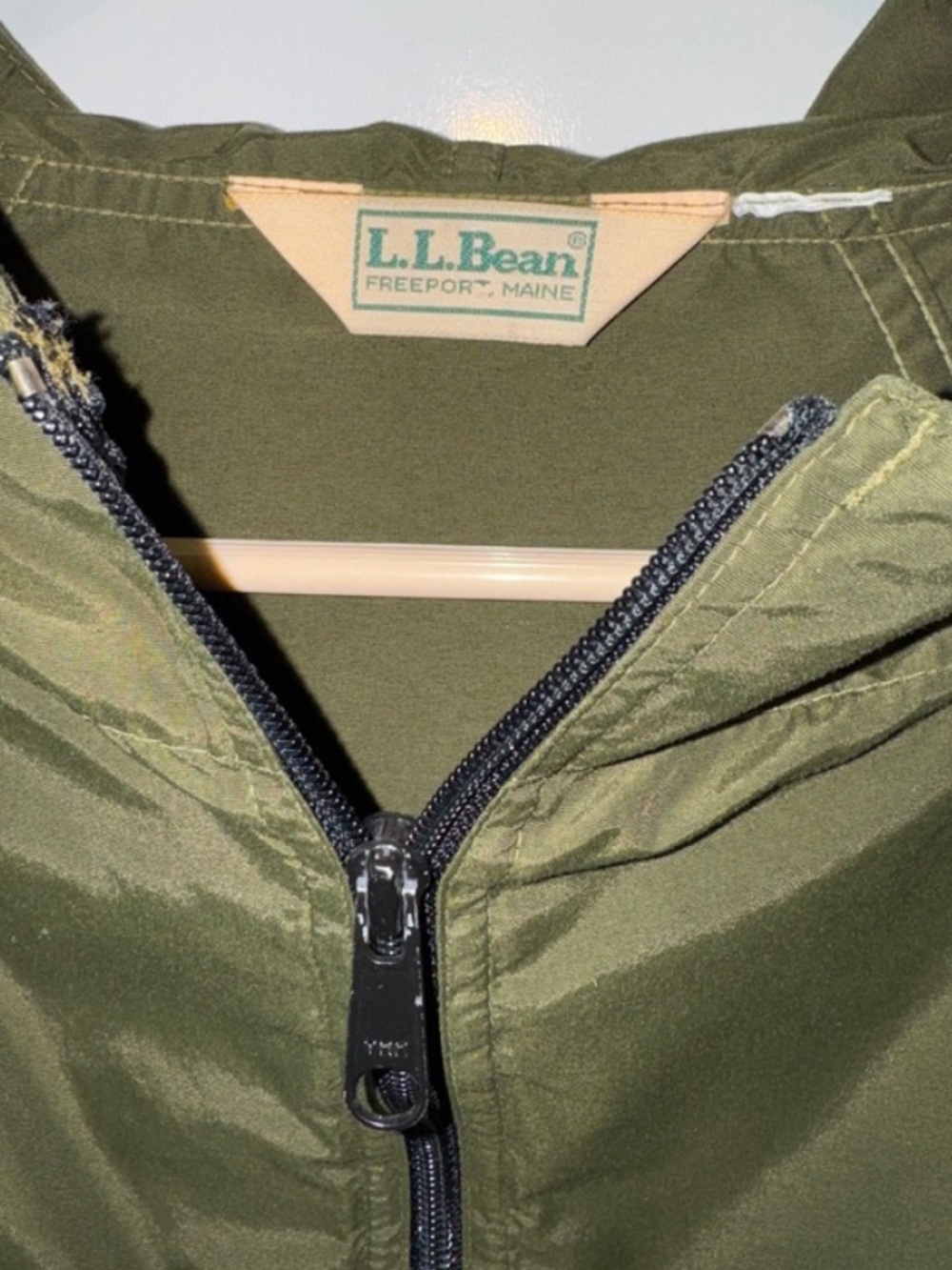 Vintage LL Bean Anorak Windbreaker Pullover Jacket Olive Green Mens Hooded - Picture 4 of 5